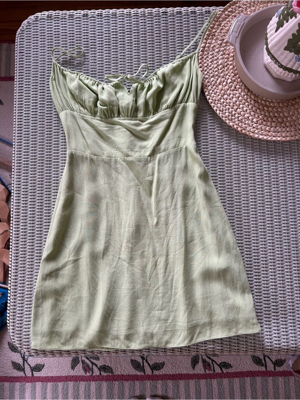 Light Green Spaghetti-Strap Mini Dress with Ruched Bust